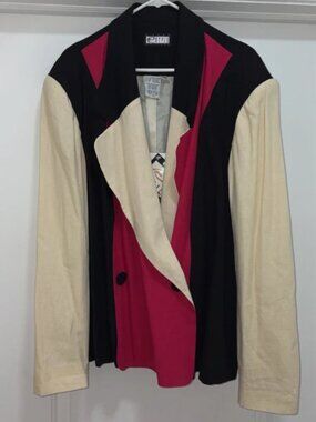 Ebony Style Spiegel Size 24 Vintage Color Block Linen Blend Blazer